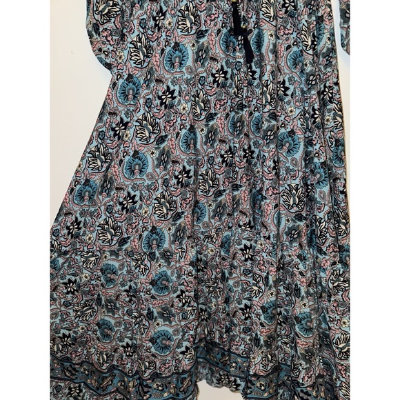 Masala Maxi dress W a blue and white floral V-neck Long-fit sleeves SZ L - Picture 8 of 15